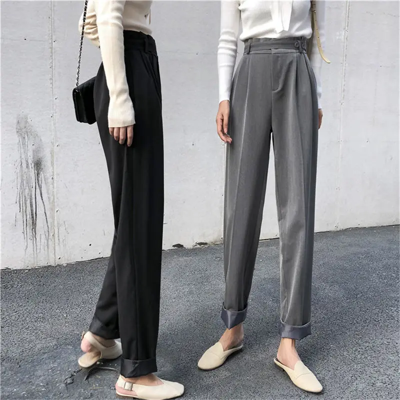 HziriP Korean Pants Casual Harem Pants Fashion Loose Slim Wild High Waist High Quality Solid Fresh Trousers 3 Colors