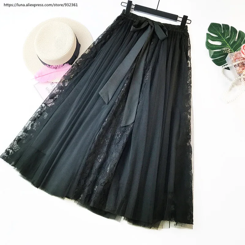 Корейские модные кружевные сетчатые длинные женские плиссированные юбки, летние юбки-пачки большого размера, jupe pliss femme