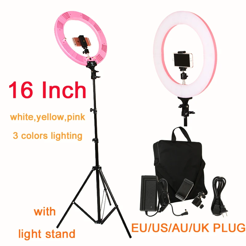 Photography 16 inch Ring Light 60W 448PCS LED Stepless Adjusted 3 Colors Lighting for Photo Studio with Light Stand Phone Clamp