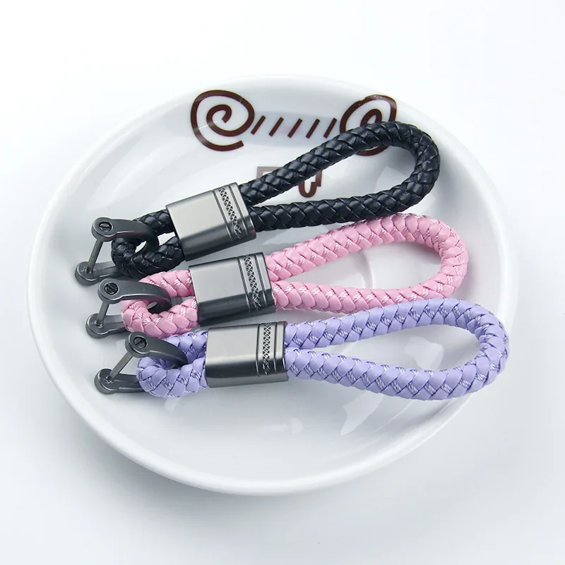 

Fashion HandMade PU Leather Strap Horseshoe Shape Car Key Chains Weave Rope Key Ring Car Keychains Woven Cord Diy Key Chain