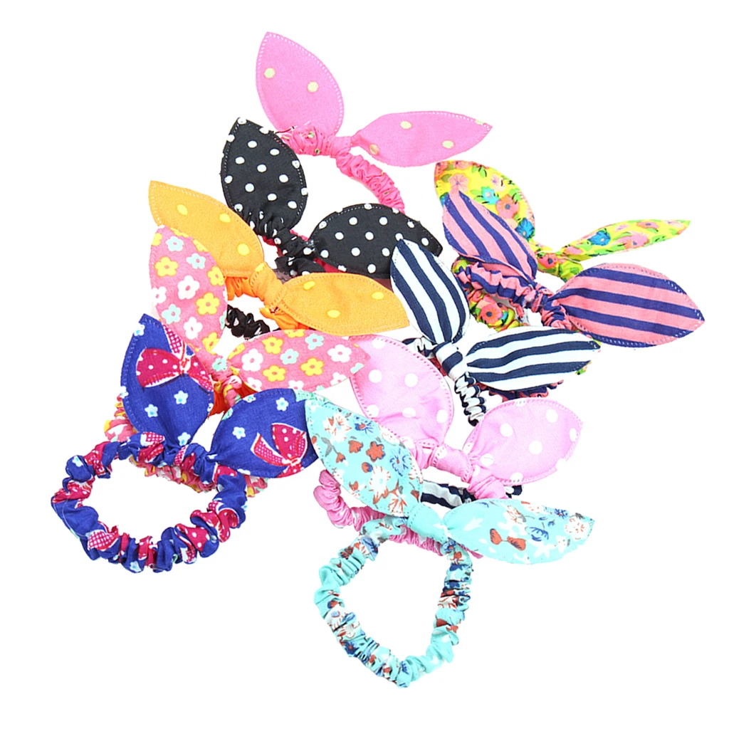 10 PCS Doll Headdress Satin & Fabric Gorgeous Coloured Hair Rubber Band for 18 inch   Doll