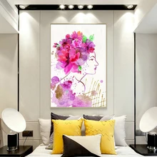 

Posters and Prints Wall Art Canvas Painting Watercolor Abstract Flowers Girl Decorative Painting for Living Room Decor No Frame