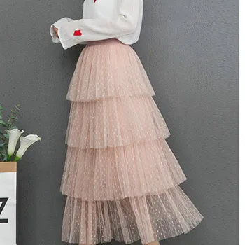 

Summer Women Prom Dot Tulle Tutu Korean Style Skirts Modern Dance Show Party High Waist Skirts