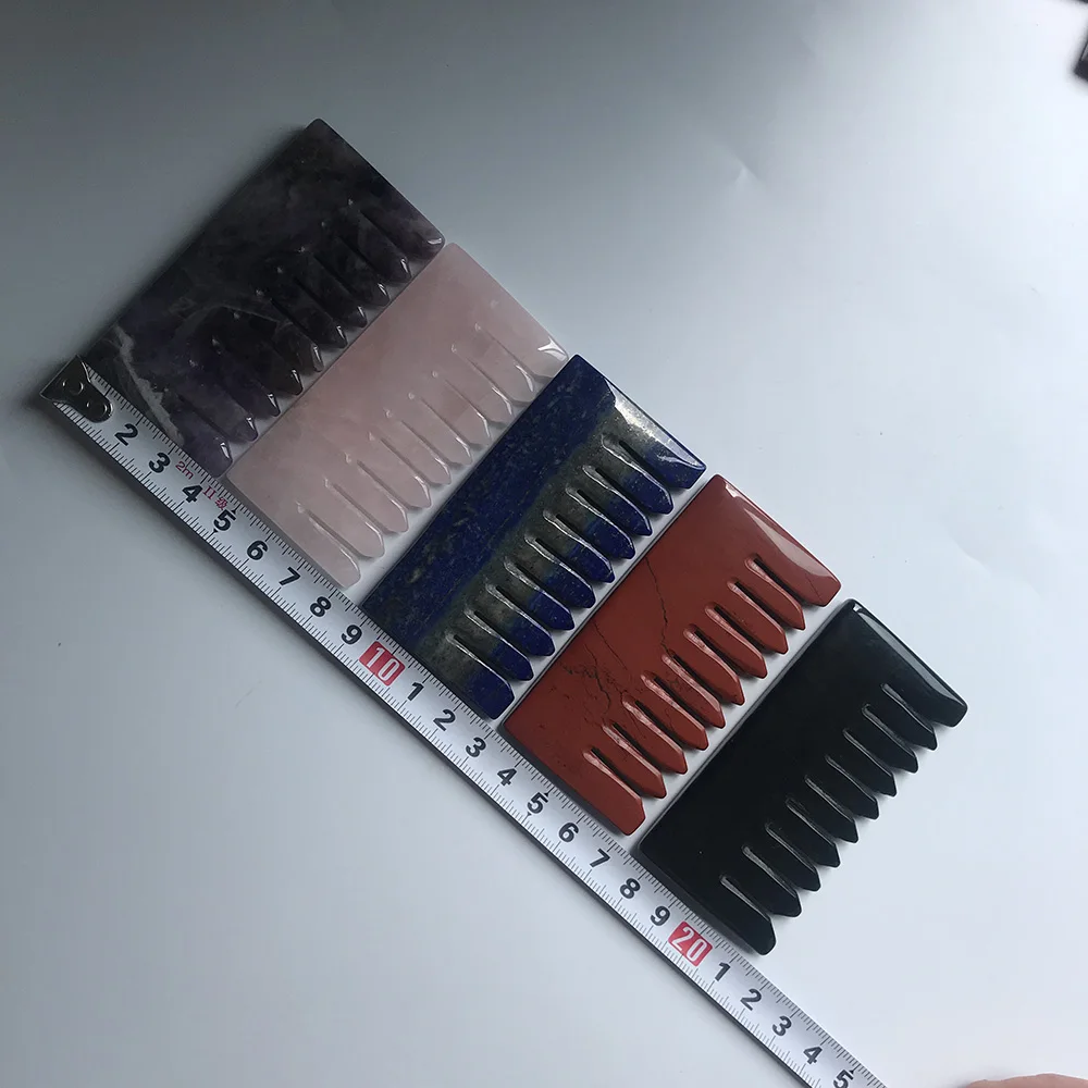 New Design Natural Various Crystal Dream Amethyst Rose Quartz Black Obsidian Lapis Lazuli Red Jasper Massage Comb for Beauty SQ