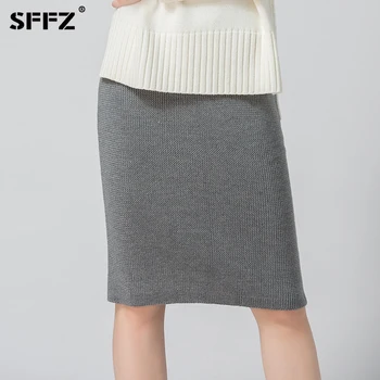 

SFFZ 2019 New Arrivals High Quality Women Pencil Solid Grey Wool Pencil Skirt Fashion High Waist Casual Bodycon Short Skirts