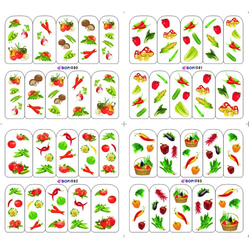 

4 PACKS / LOT VEGITABLE PEPPER TOMATO CUCUMBER NAIL TATTOOS STICKER WATER DECAL NAIL ART BOP080-083