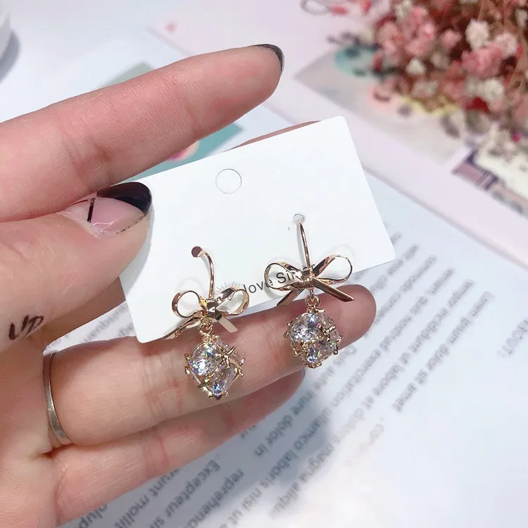 shine bow cz hot earring 925 silver post Hypoallergenic fadeless fashion jewelry stud earrings for women girl Christmas gift
