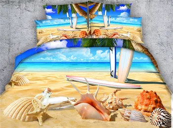 

JF-270 Luxury 3d HD Digital Print ocean beach and shell print bed set single to super king size bedding available