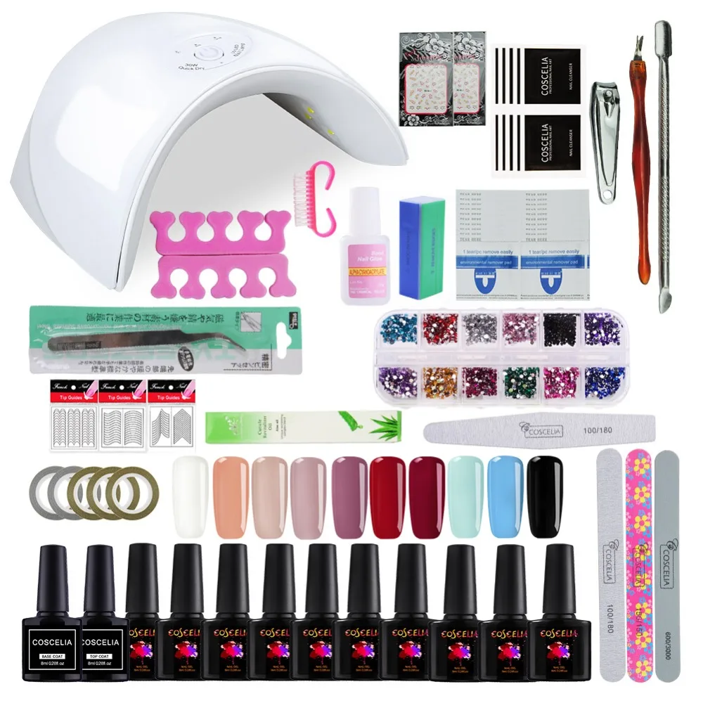 

COSCELIA Set For Manicure Nail Kit Set Gel Varnish Set 10 Color UV Gel Polish 36W LED Lamp Gel Varnish Nail Polish Set