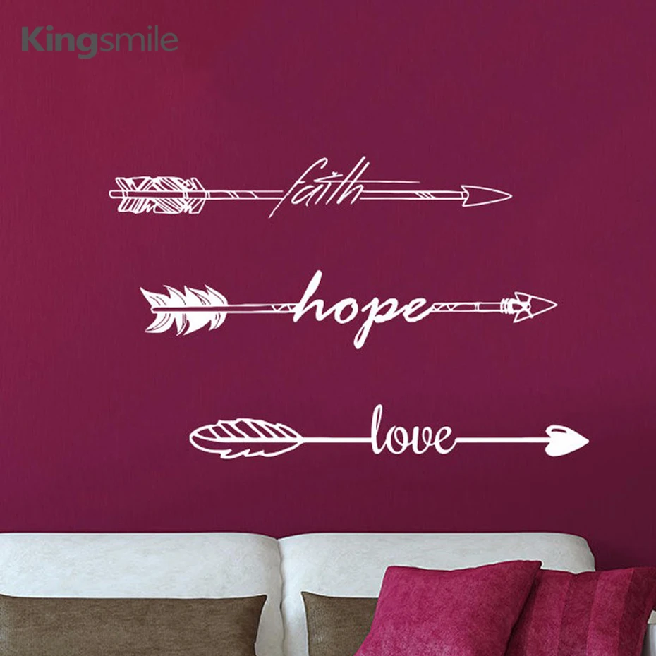 Modern Faith Hope Love Arrow Quotes Wall Stickers Vinyl Wall Art Decals