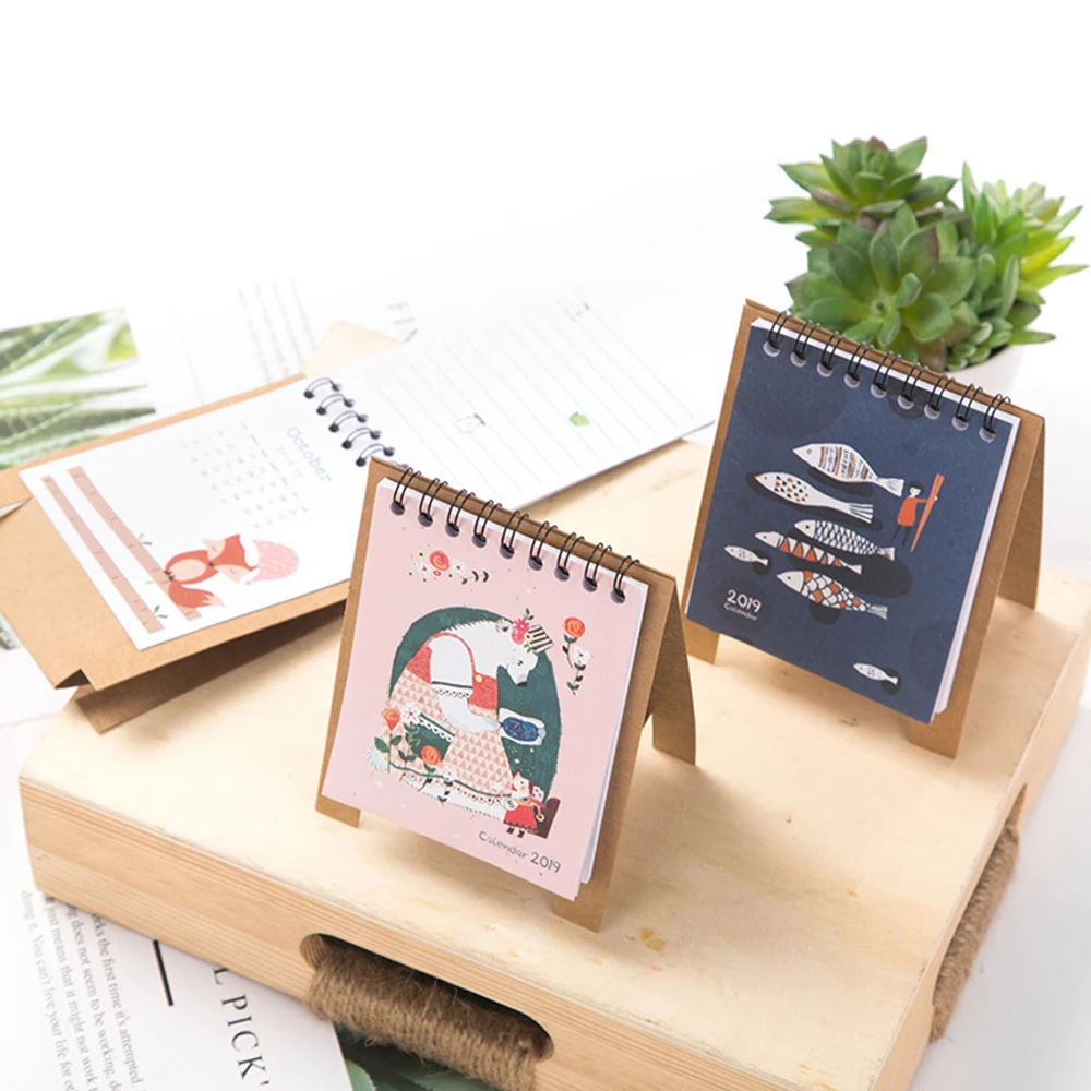 2019 cute cartoon animals series calendars mini table desk calendar work calendars 2019
