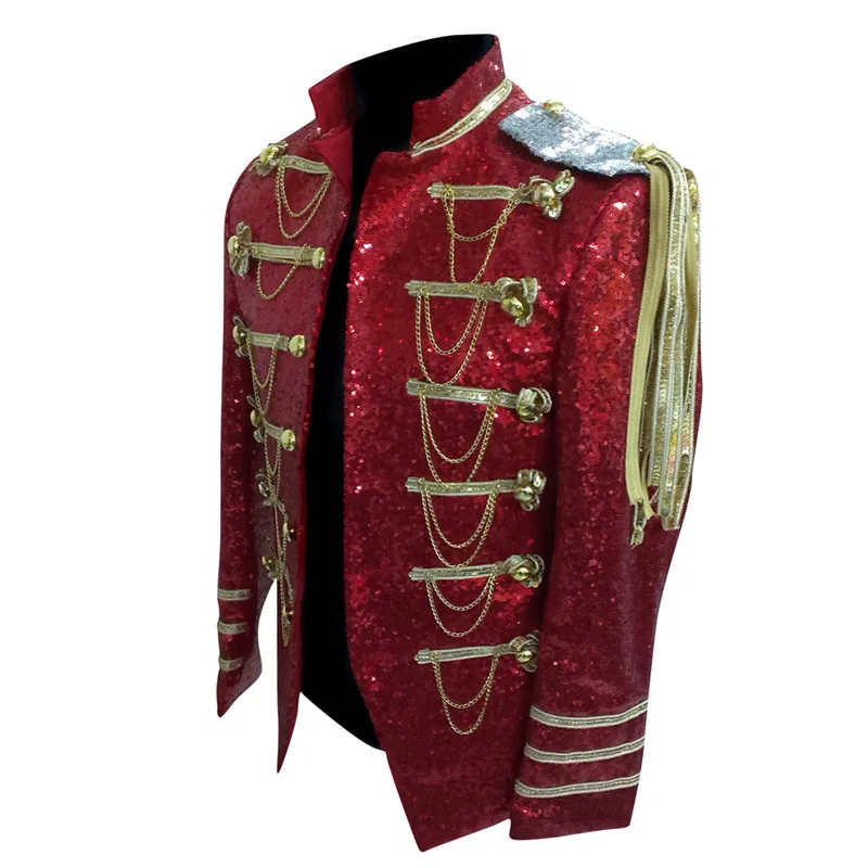 Men Stage Wear Stage Costume Blazer Hombre Mens Red Sequin Blazers