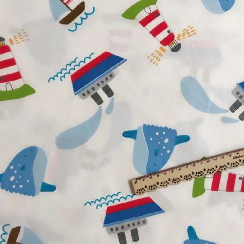 Хлопок саржевая ткань синий мультфильм корабль КИТ Outspace динозавр робот шеврон ткани для DIY кроватки постельные принадлежности домашний декор ручной работы