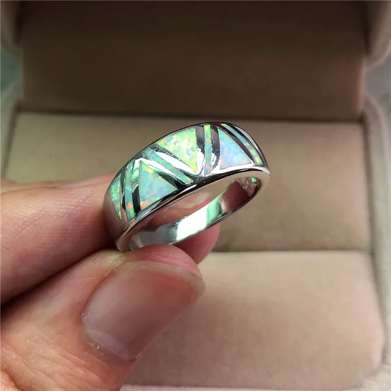 Винтажное женское Серебро Простое Кольцо на палец белый опал вечерние свадебные кольца уникальный стиль кольца для помолвки/обязательства для женщин