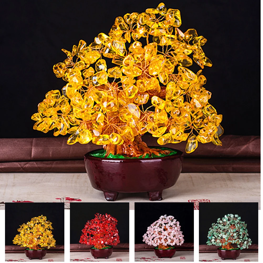 

6 Inch Colorful Crystal Bonsai for Wealth Home Living Room Gem Stone Money Tree Feng Shui Home Office Gift Birthday Good Luck