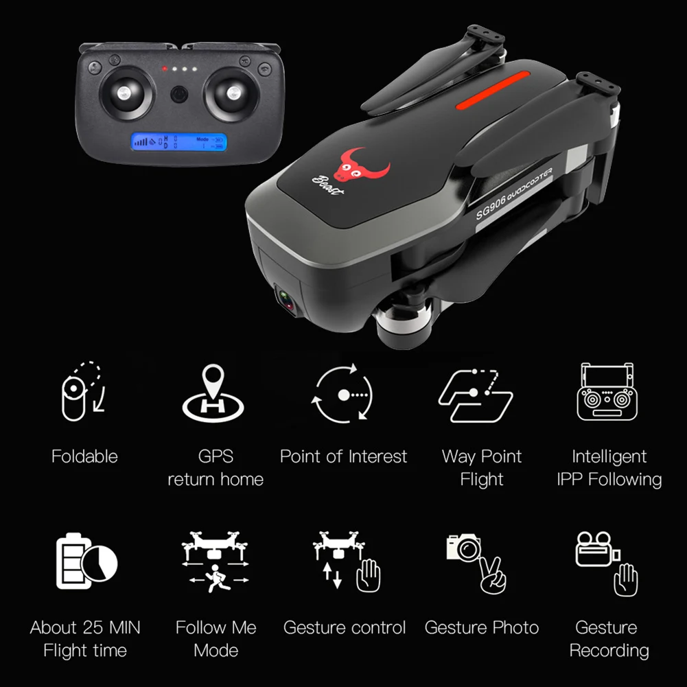 

SG906 Gesture Photo FPV RC Drone WIFI Selfie GPS Aircraft Outdoor Clear Camera Brushless Foldable Quadcopter Toys Optical Flow