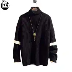 2018 Осень Новый Высокий воротник свободный толстый раздел полосатый свитер с длинным рукавом мужской Модный повседневный тренд