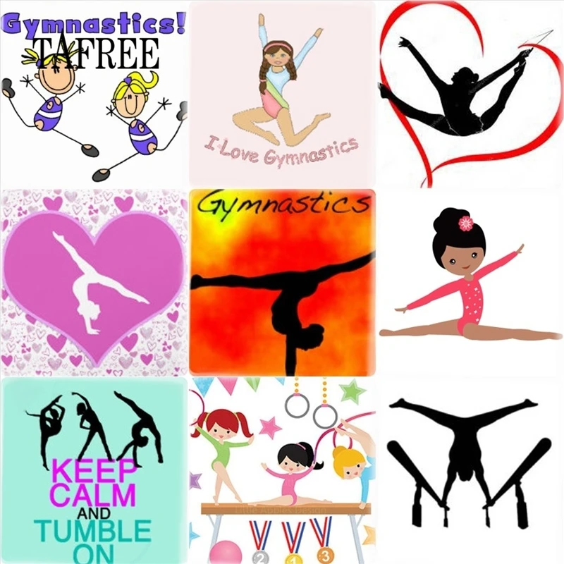 

TAFREE Hot Sale Gymnastics 25mm Square Glass Cabochon Findings Pendant Settings For Keychain Necklace Sports Jewelry