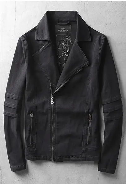 Модные мужские облегающие классические джинсы Байкерская джинсовая куртка мужская мотоциклетная куртка на молнии Верхняя одежда M-3XL