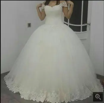 

Robe De Soiree new design off the shoulder short sleeve wedding dress beading sequins appliques lace fancy wedding gowns on sale