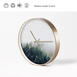 Nordic металла настенные часы современный дизайн 12 дюймов кварц Saat лесной пейзаж Silent большой высокое качество часы для Декор в гостиную
