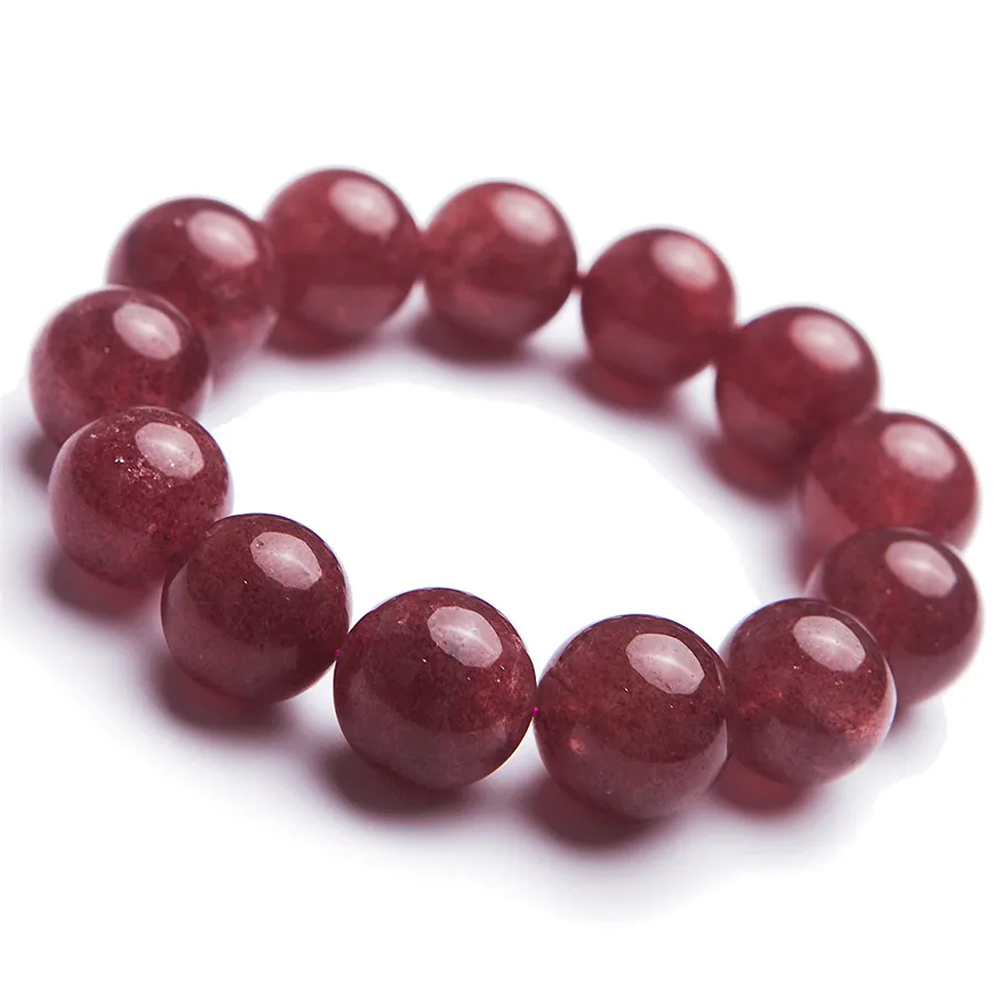 

AAA Genuine Natural Red Ice Strawberry Quartz Crystal Stretch Bracelets For Women Femme 18mm Big Transparent Round Bead Bracelet