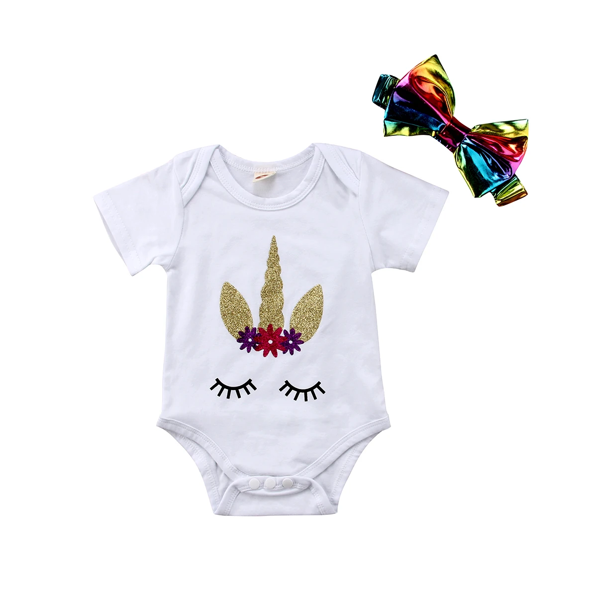 

Unicorn Romper Newborn Kids Baby Girl Short Sleeve Jumpsuit Sunsuit + Headband Clothes Set