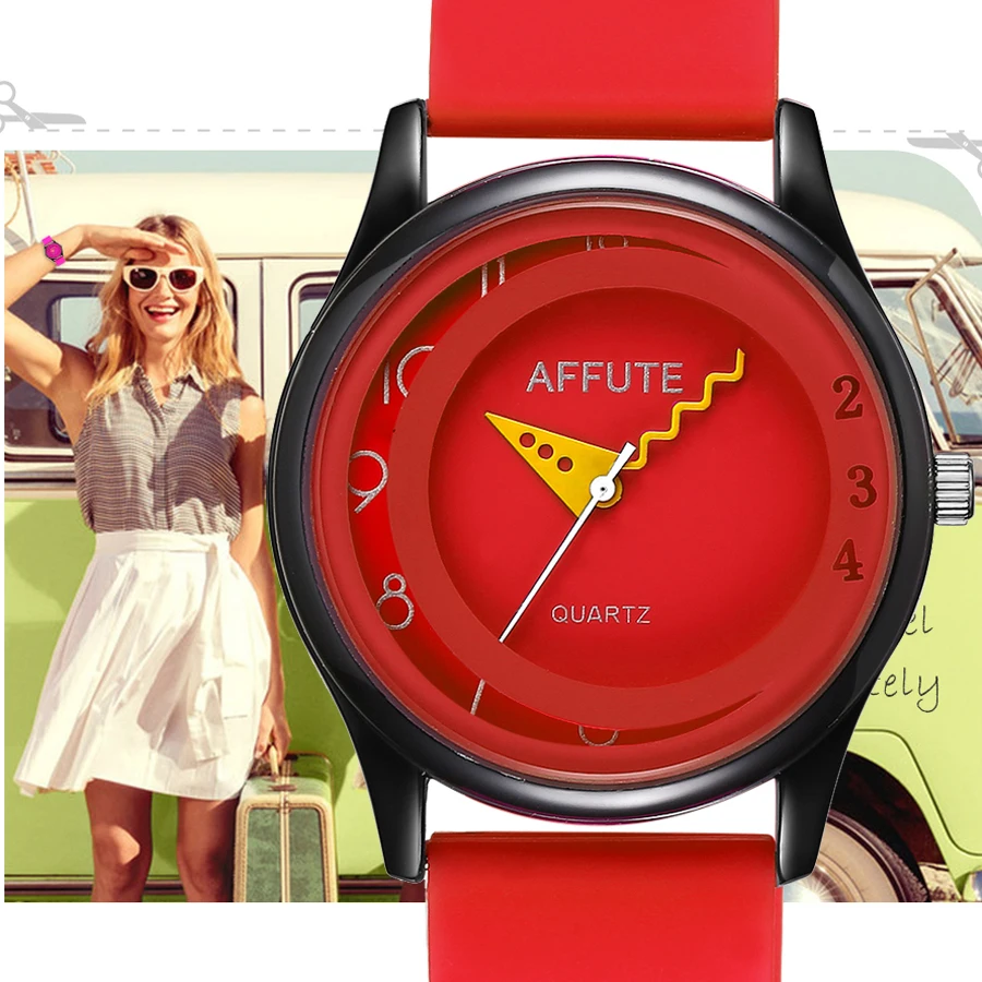 AFFUTE Brand Fashion Casual Candy Red Silicon Rubber Strap Womens Sport Quartz Analog Watches Female Girls