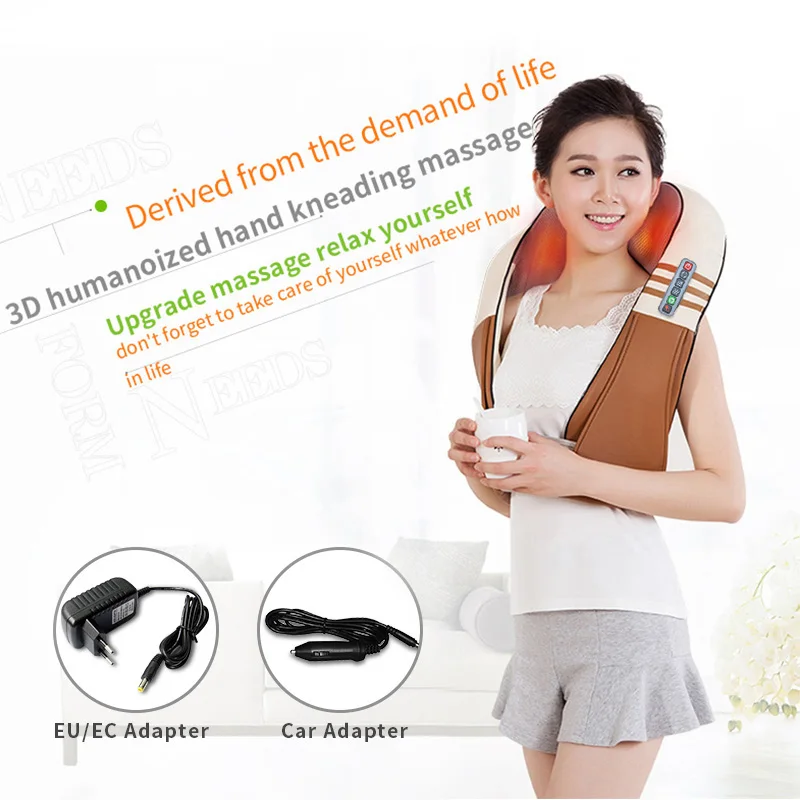 Price (with Gift Box)JinKaiRui U Shape Electrical Shiatsu Back Neck Shoulder Body Massager Infrared Heated Kneading Car Home Massagem