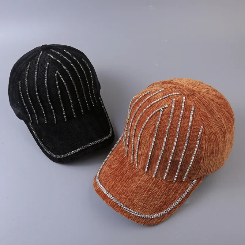 Baseball Caps Women Corduroy Striped Sequins Solid Thicker Womens Cap All-match Simple Trendy Chic Leisure Winter Warm Students