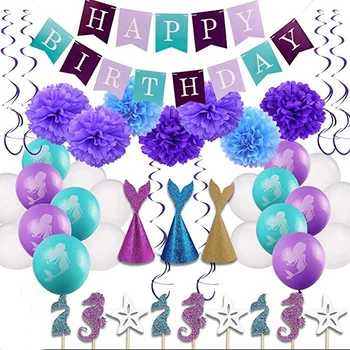 

Mermaid color combination paper flower ball spiral balloon decoration set birthday party decoration