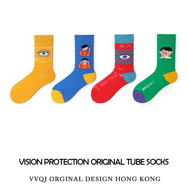 VVQI, крутая уличная одежда в стиле Харадзюку, корейские милые женские носки, защита зрения, забавные Носки с рисунком, новинка, Мультяшные хлопковые носки в стиле хип-хоп, 5 пар