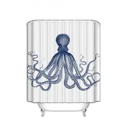 Занавеска для душа, декор осьминога, морские создания синего цвета, Полиэстеровая ткань, набор для ванной комнаты с крючками, es Long, синий
