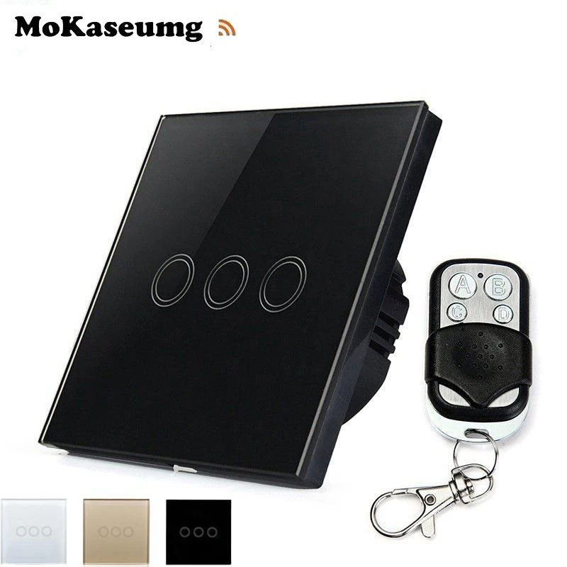 

EU/UK standard 3 gang 1 way touch wall light switch, wireless remote control switch rf 433mhz, light switch touch remote 220v