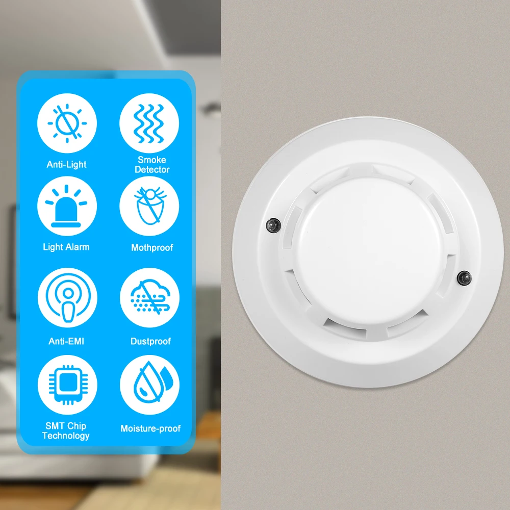 

Wired Photoelectric Smoke Detector High Sensitive Smoke Alarm Sensor Fire Alert Protection Anti Burning Connect to Wired Zone