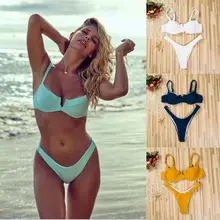 Для женщин дамы сексуальный костюм Твердые V образным вырезом бандо с низкой талией Летние без рукавов бинты бюстгальтеры для+ трусики