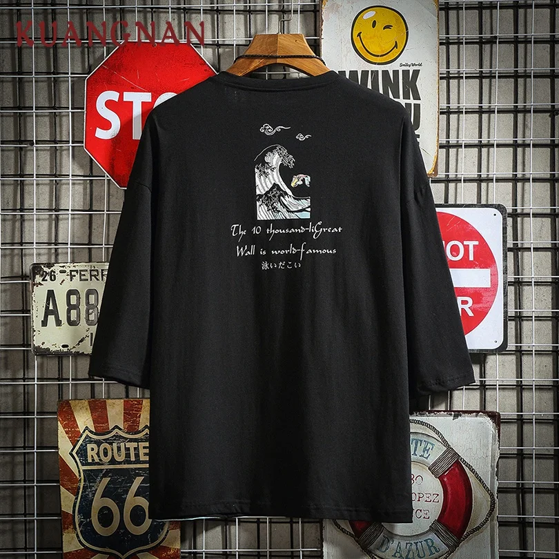 KUANGNAN китайский стиль принт рыбы футболка мужская Harajuku летняя топ футболки хип