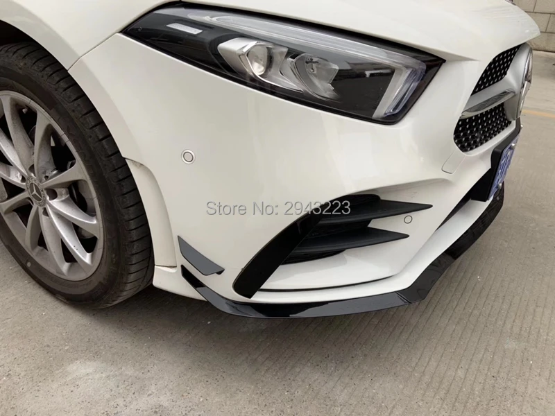 For Mercedes-Benz A Class W177 A45 Sport ABS Black Front Bumper Lip Spoiler Splitters Canards Vents Cover Trims 7Pcs