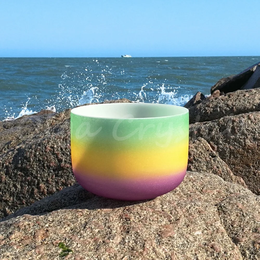 8 Inch F Heart 440hz 432hz Rainbow Chakra Quartz Crystal Singing Bowl