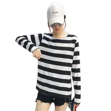 Tee Shirts Woman 2019 Spring New Casual Striped Printed Round Neck T-shirt For Women Long Sleeve T-shirts Casual Tops Female casual scoop neck striped twisted t shirt for women