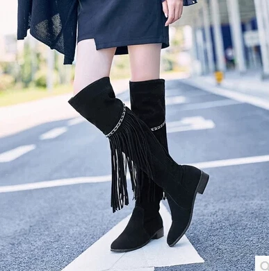 

Autumn and winter new matte leather fringed boots high-heeled high-heeled women's boots within the knee-high knee boots
