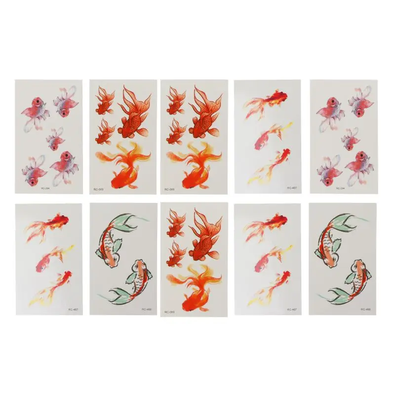 

10 Sheet 3D Vivid Goldfish Tattoos Sticker Koi Pond Painting Resin Jewelry Craft