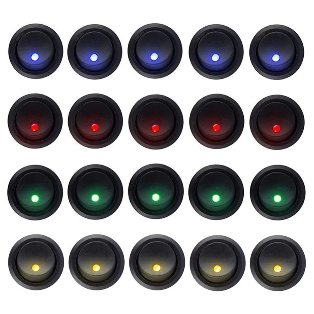 

DOXINGYE 20Pcs 12V 20A Car Boat Auto LED Rocker Round Dot Toggle SPST Switch On-Off Control Sales