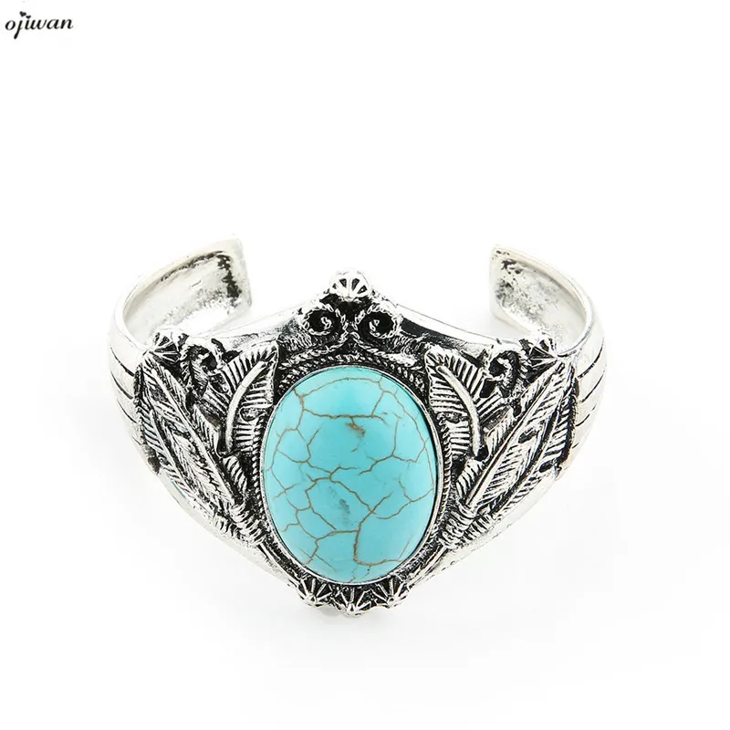 

Feather Bracelet With Stone Bohemmian Jewelry 2019 Cuff Bracelet Femmes Pulseiras Vintage Gypsy Boho Cuff Bracelet