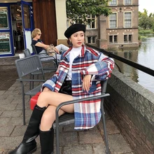 Зимнее корейское пальто женское модное шерстяное клетчатое пальто женское повседневное пальто с отложным воротником свободное Женское пальто