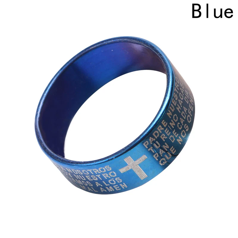 

New Fashion Style Engraved Bible Cross Ring for Men 3 Colors Option Letter Steel Stylish Prayer Male Jewelry US Size Gifts
