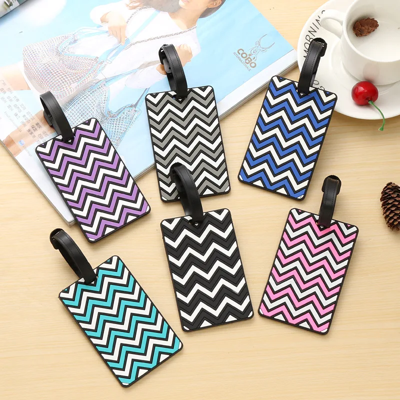 

Fashion Wave Striped Pattern Travel Luggage Tag Holder Silicone PVC Luggage Label Travel Accessories