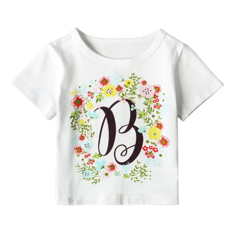 Новое поступление, летняя детская футболка из хлопка с цветочным принтом и короткими рукавами для маленьких мальчиков и девочек