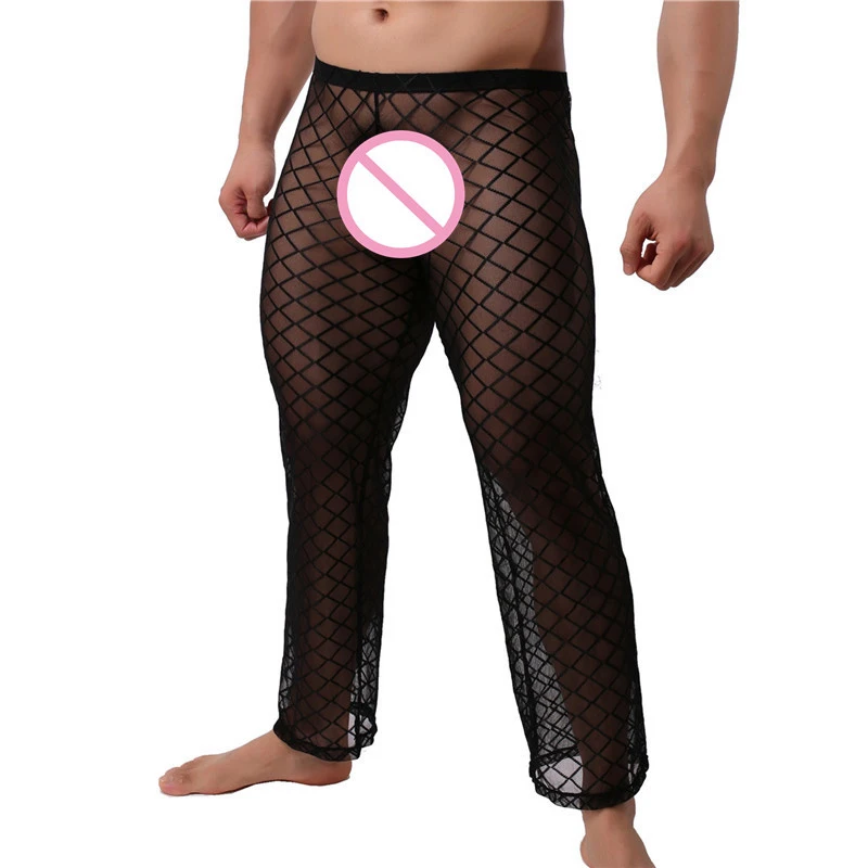 

Hot Sexy Men Long Johns Long Pants Underwear Full Length Mesh Transparent Sleepwear Nightwear Pants Sexy Long Trousers Clubwear