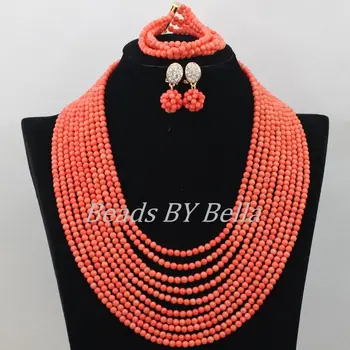 

10 Layers Coral Beads Bridal Jewelry Set Nigerian Wedding African Beads Jewelry Set Nigerian Beads Necklace Free Shipping ABF314